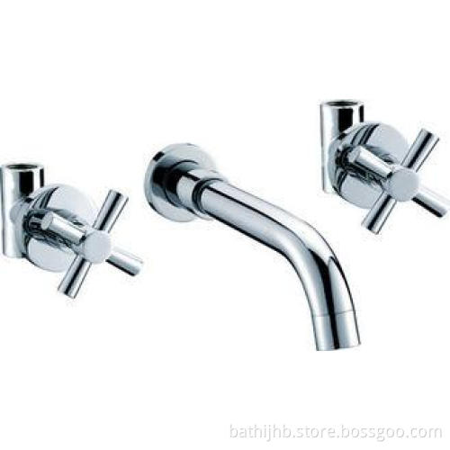 Ceramic Cartridge Wall Mount Bathroom Sink Faucet with Two